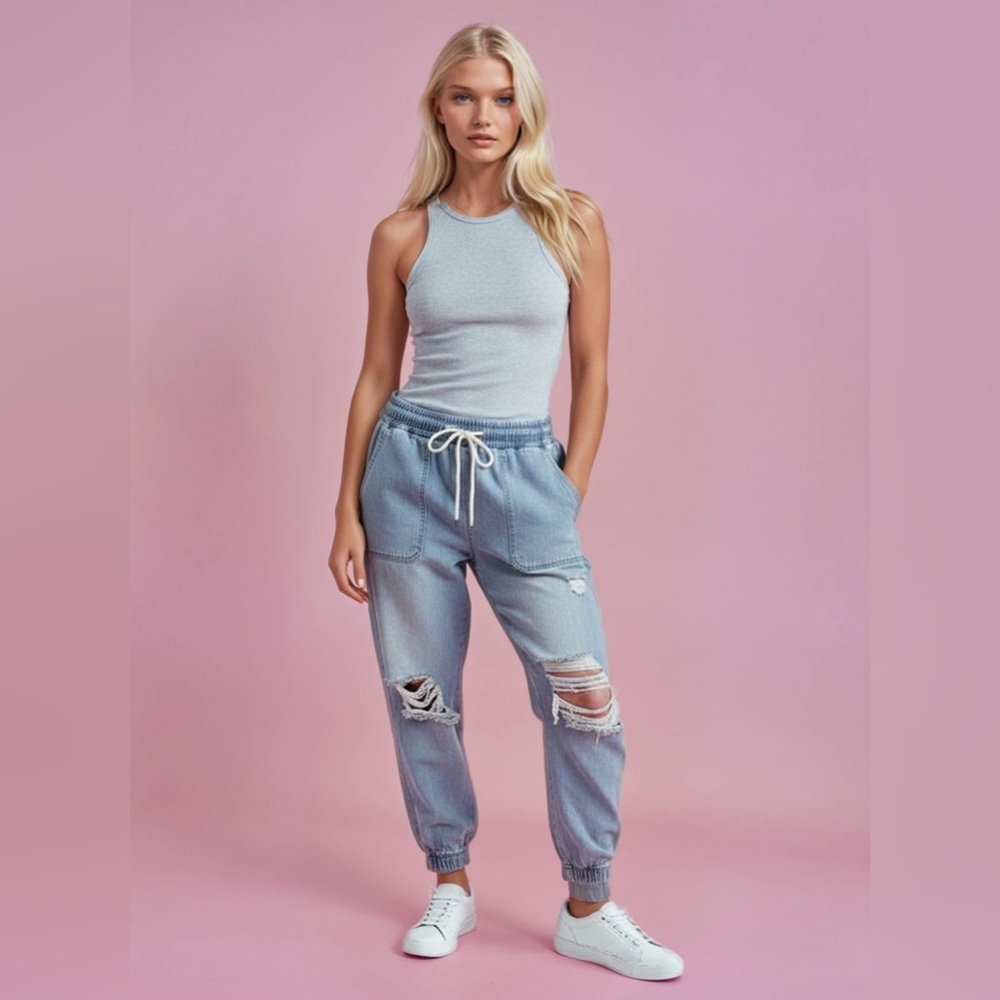 Celebrity Pink Sky Blue Denim Pants